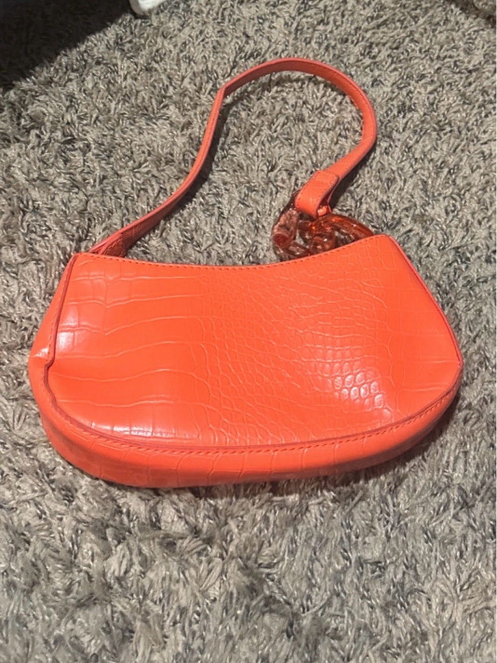 Vibrant Orange Croc-Embossed Shoulder Bag